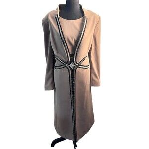 VTG Champagne Italy 2 Pc‎ Rhinestone Bling Skirt Suit A-Line Shoulder Pad 14